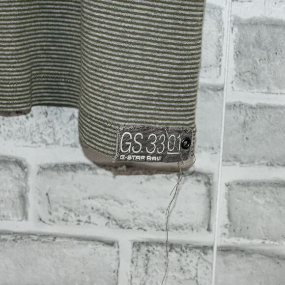 G Star RAW Short Sleeve Polo Shirt Green Striped Cotton XL - Picture 8 of 9